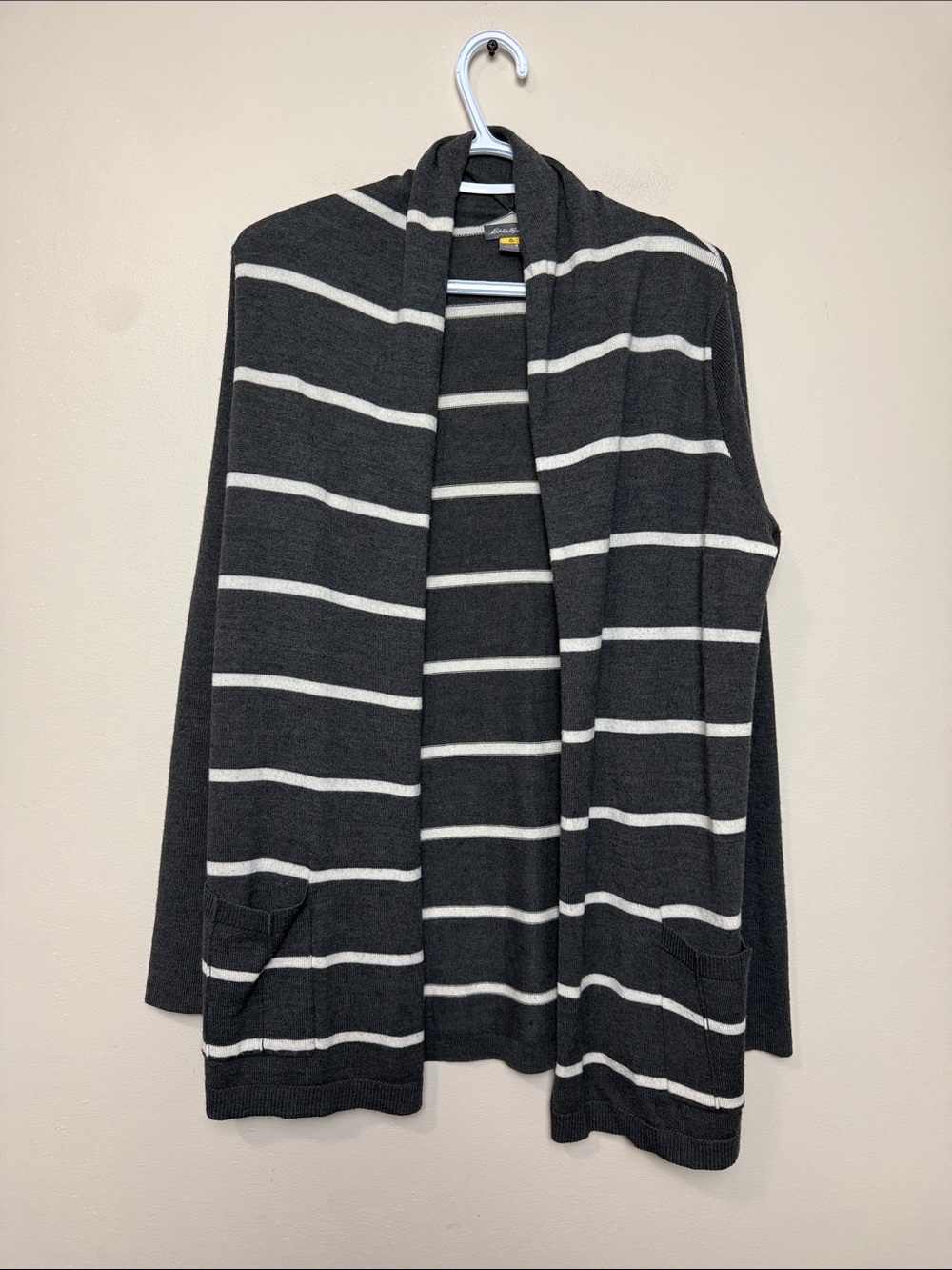 Eddie Bauer Striped Open-Front Cardigan Merino blend Sweater size S